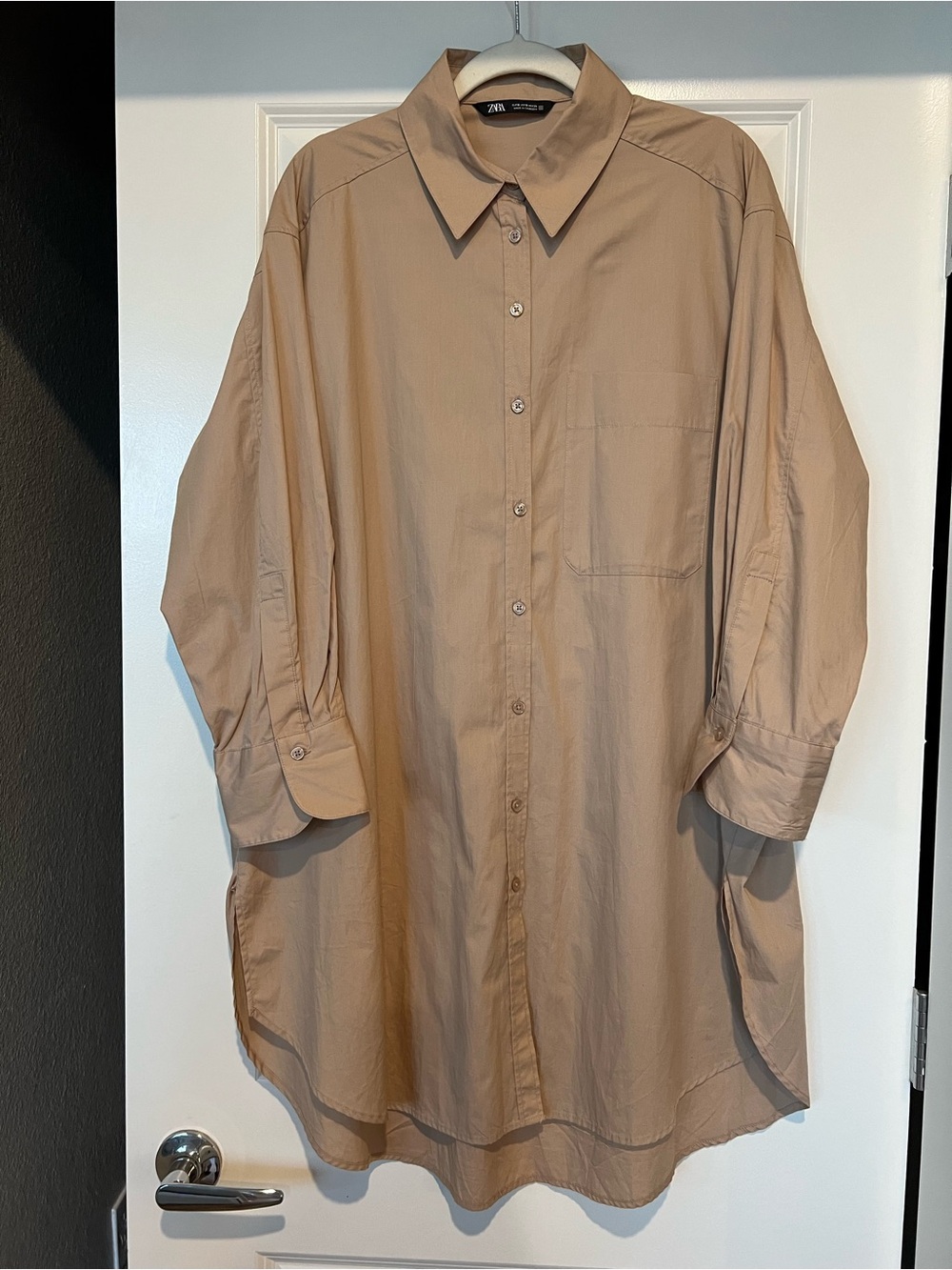 Zara Oversized Tan Button-Down Shirt